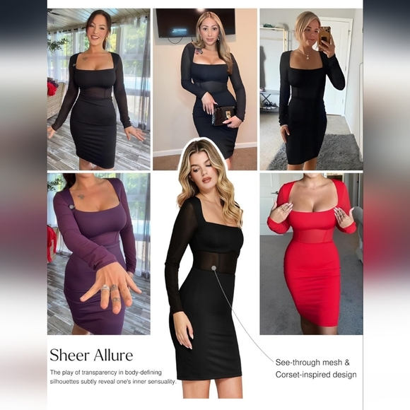 NWT Popilush Purple Longsleeve Mesh Bodycon Shapewear Dress Size Large - Picture 2 of 10